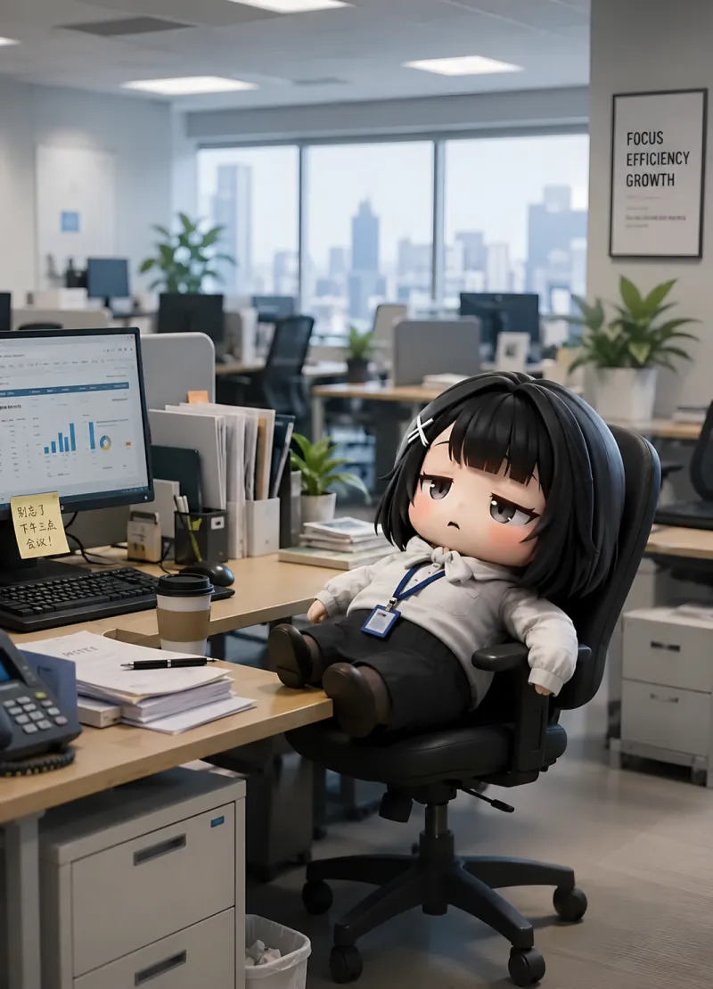 Penguin asleep in an office chair
